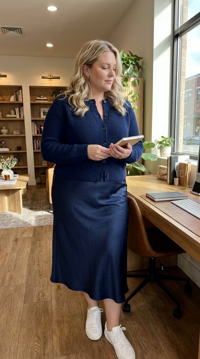 12 Office Outfits With White Sneakers for Plus Size Women That Look Polished, Not Casual