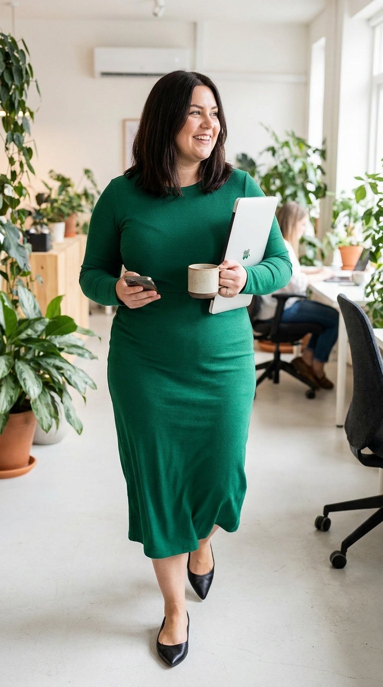 12 Long Sleeve Work Dresses for Plus Size Women That Make Mornings Easy