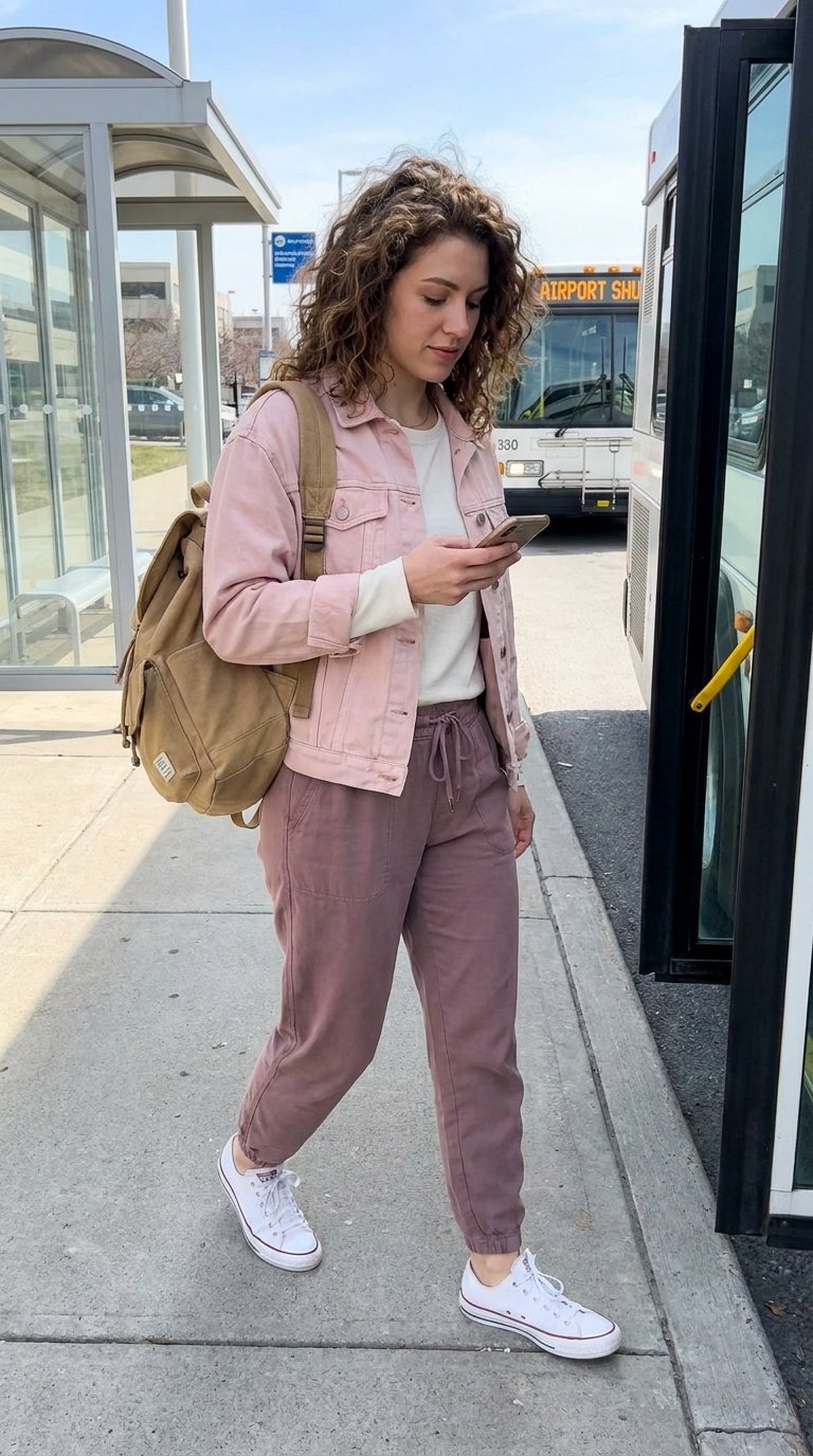 12 Pink Airport Outfits for Soft Girly Travel Style
