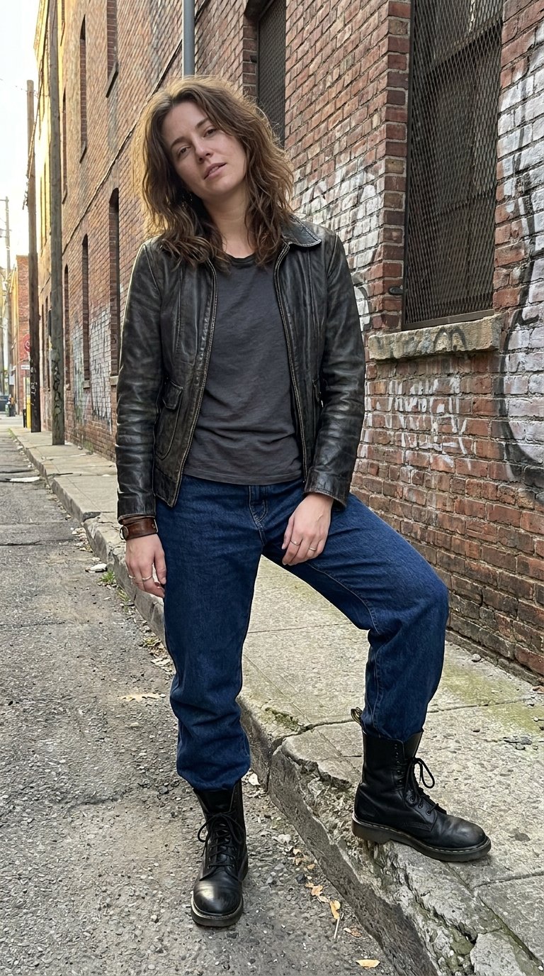 12 Leather Jacket and Baggy Jeans Outfits With Edge
