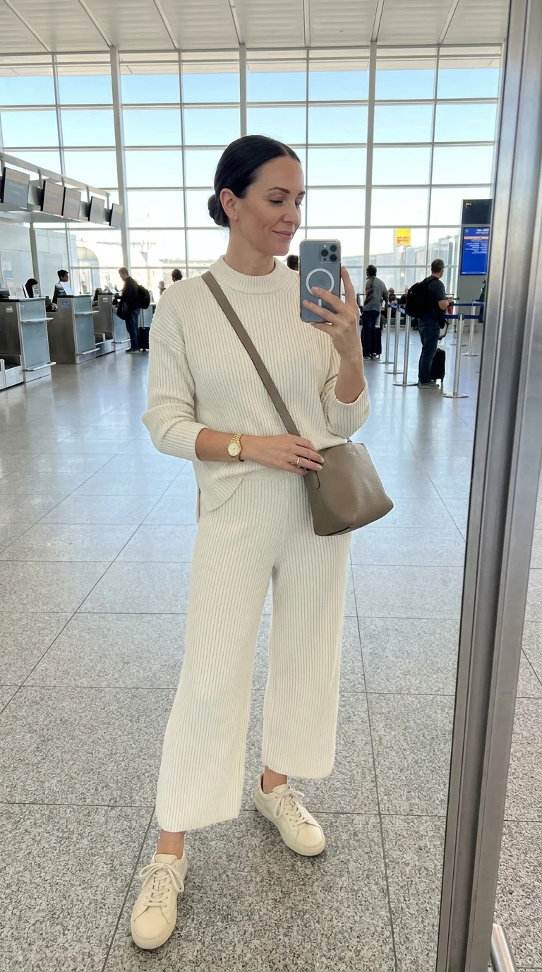 12 Neutral Airport Outfits in Beige Cream and Grey