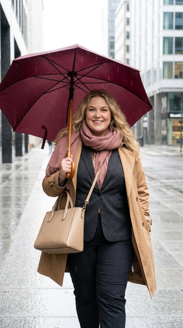 11 Rainy Day Office Outfits for Plus Size Women That Actually Keep You Dry